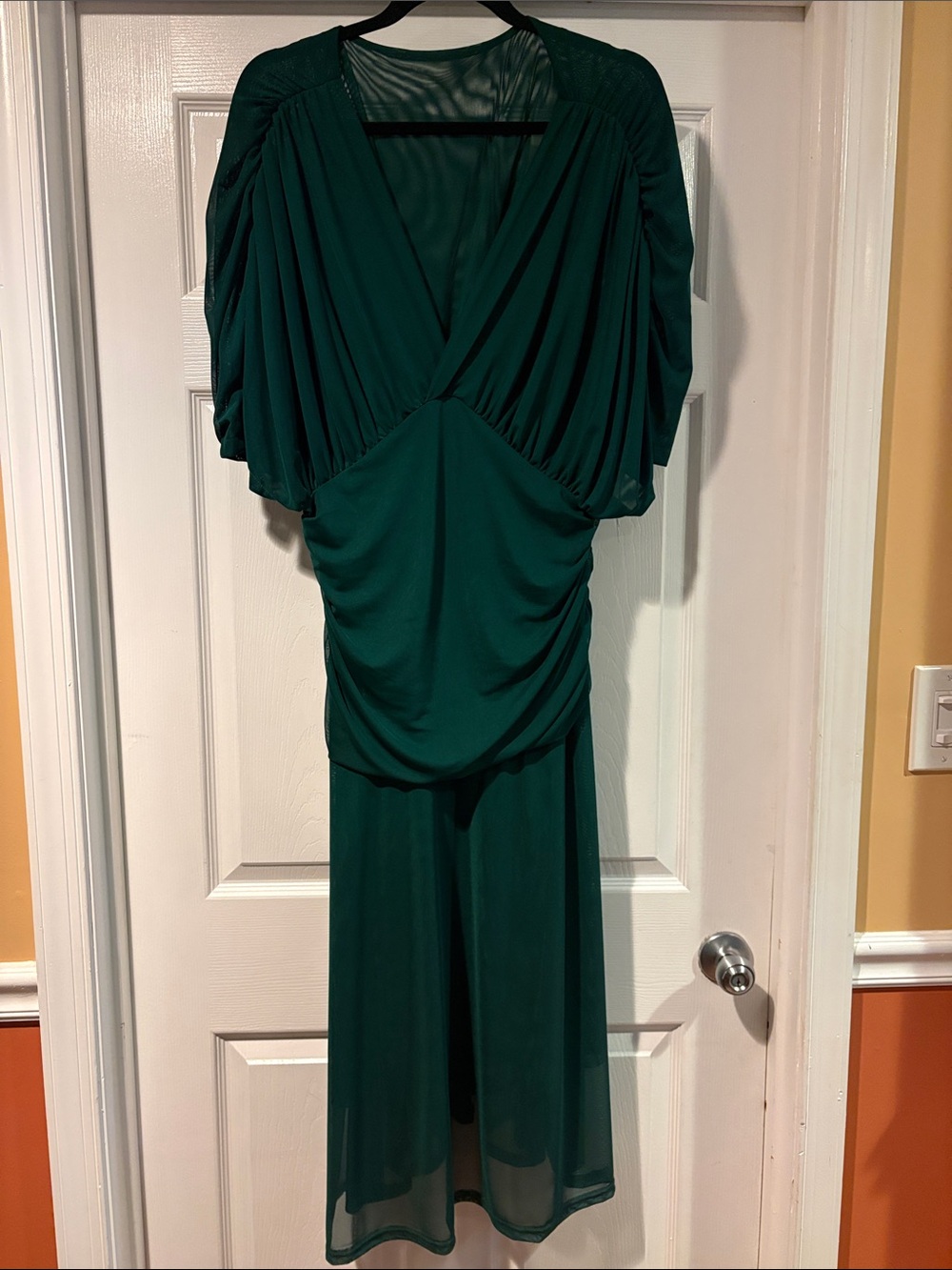 NWOT Elegant Deep Green Draped V-Neck Women’s Dress